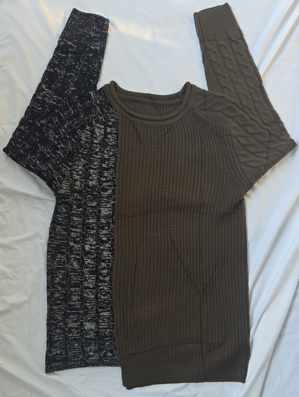 Men's/Unisex Cool Two Tone Knit Sweater Olive Green & Black Assymetry Length